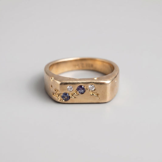 Thin Grooved Signet, Gold, Alexandrite
