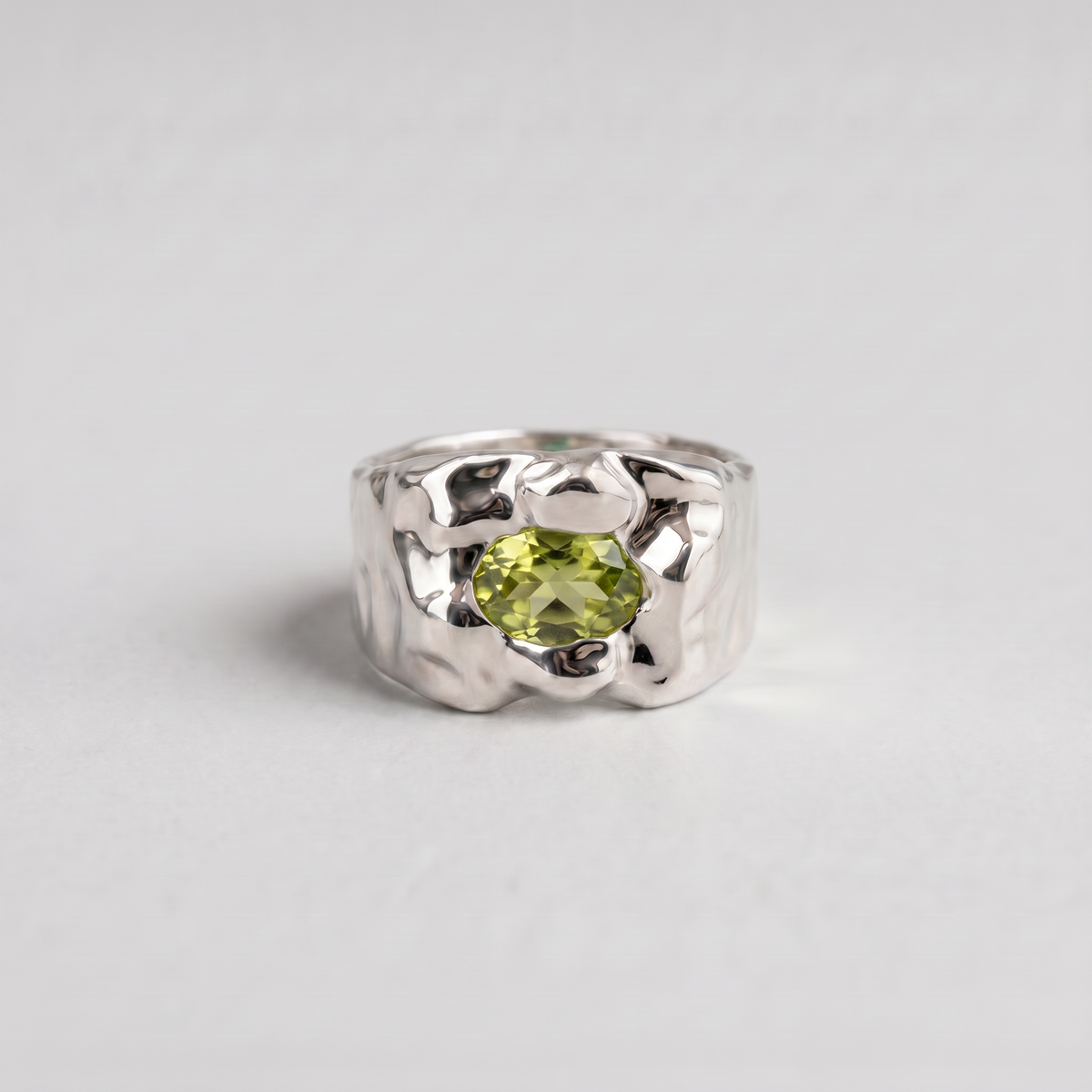 Molten Stone Signet, Sterling Silver, Peridot