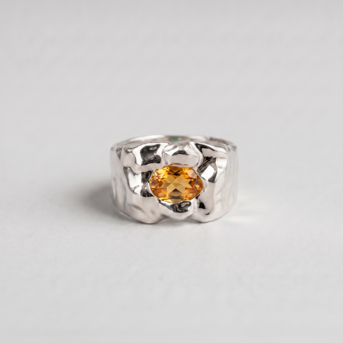 Molten Stone Signet, Sterling Silver, Citrine