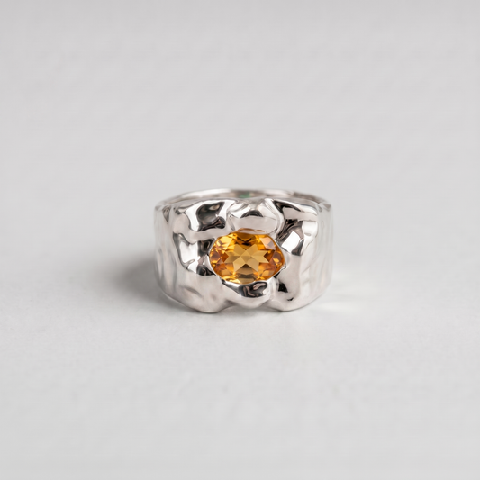 Molten Stone Signet, Sterling Silver, Citrine