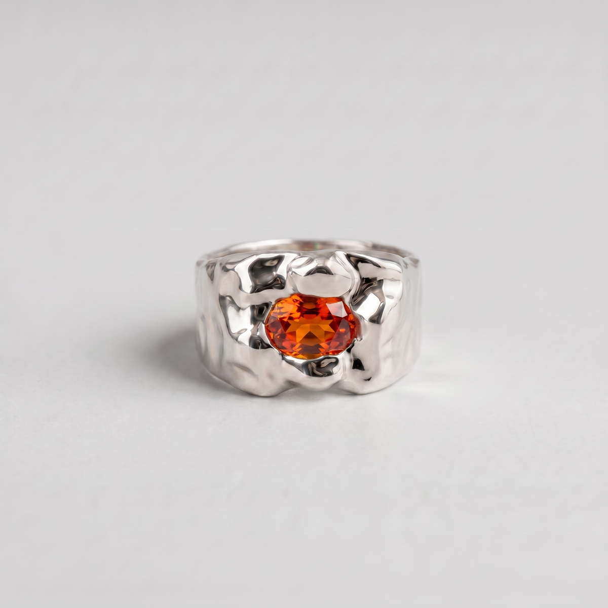 Molten Stone Signet, Sterling Silver, Spessartite Garnet