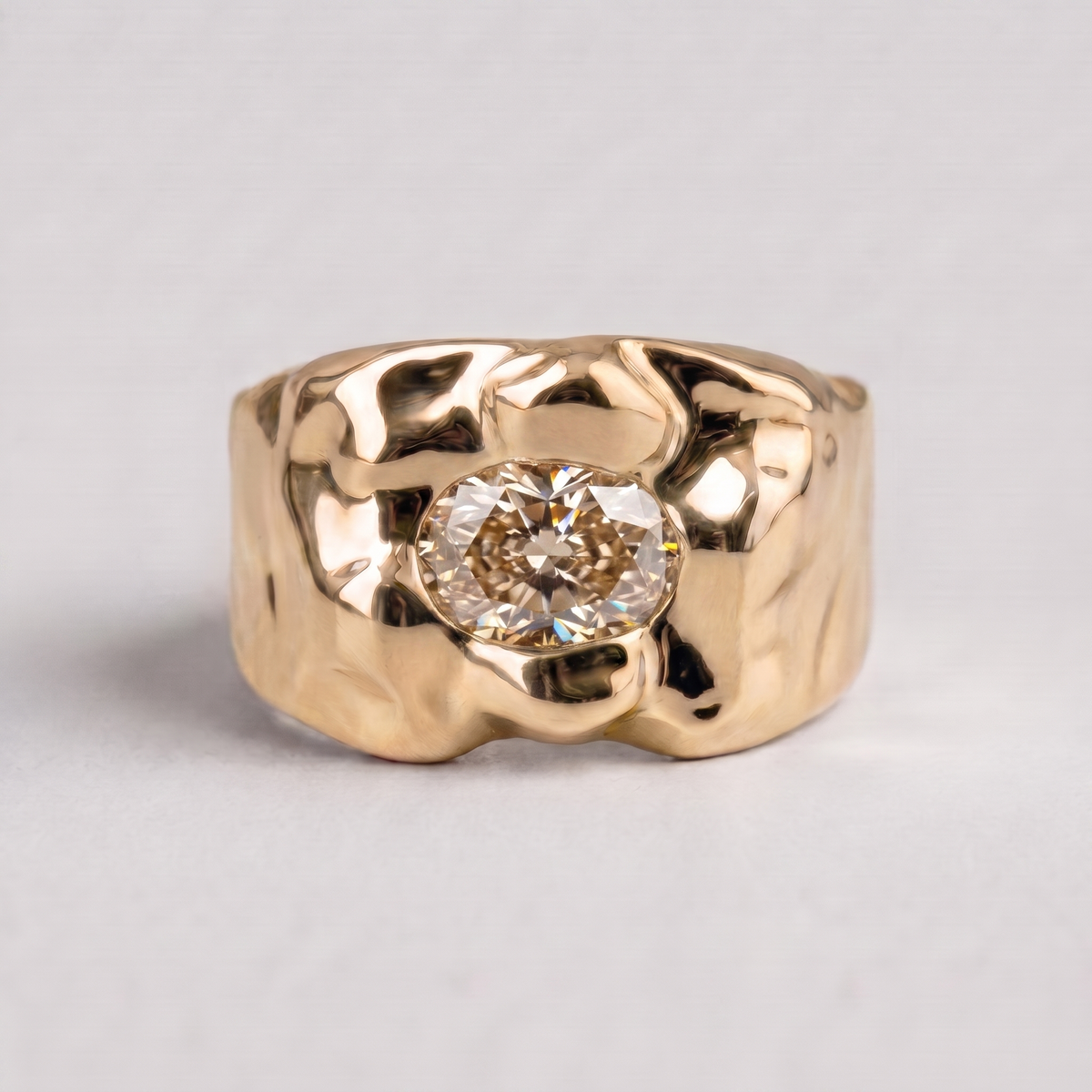 Molten Stone Signet, Gold, Champagne Diamond