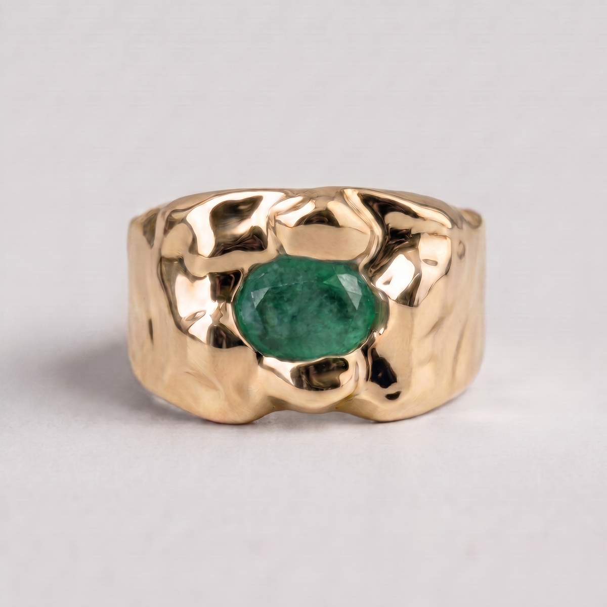 Molten Stone Signet, Gold, Tanzanian Emerald