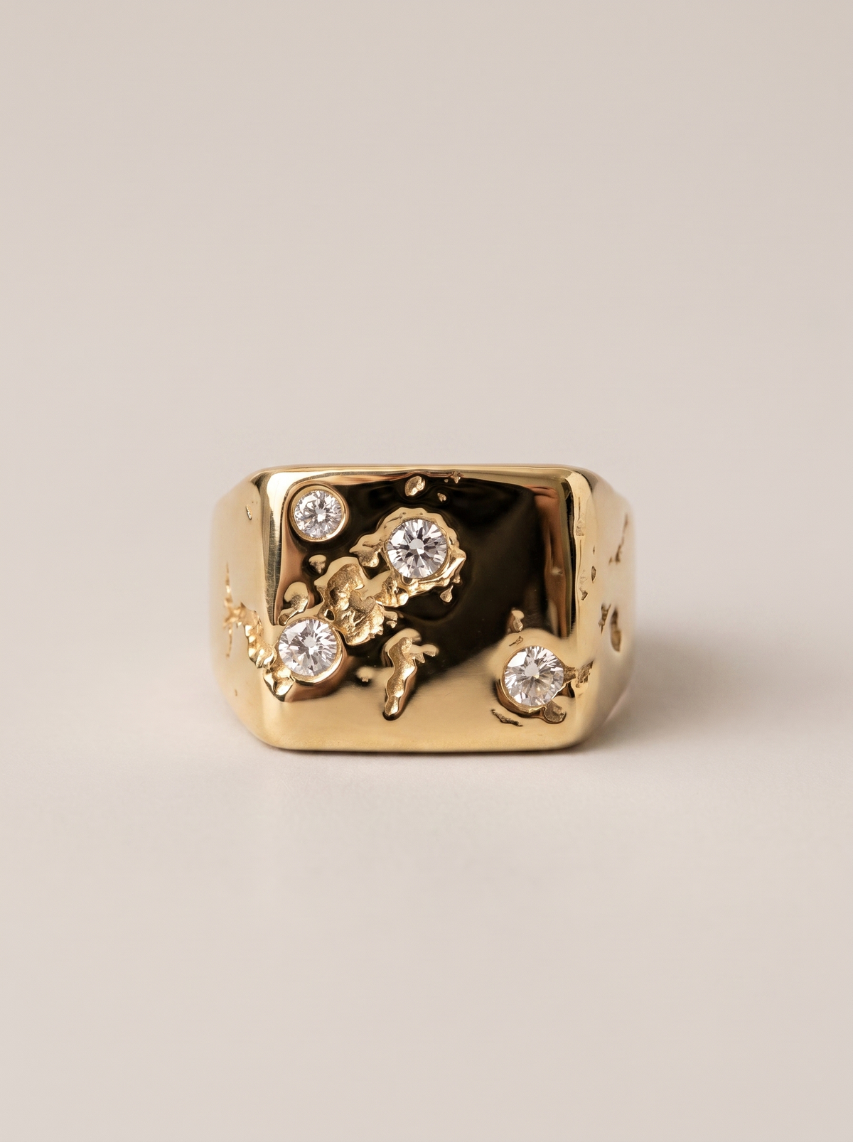Constellation Signet, 10k Gold, Polished White Diamond